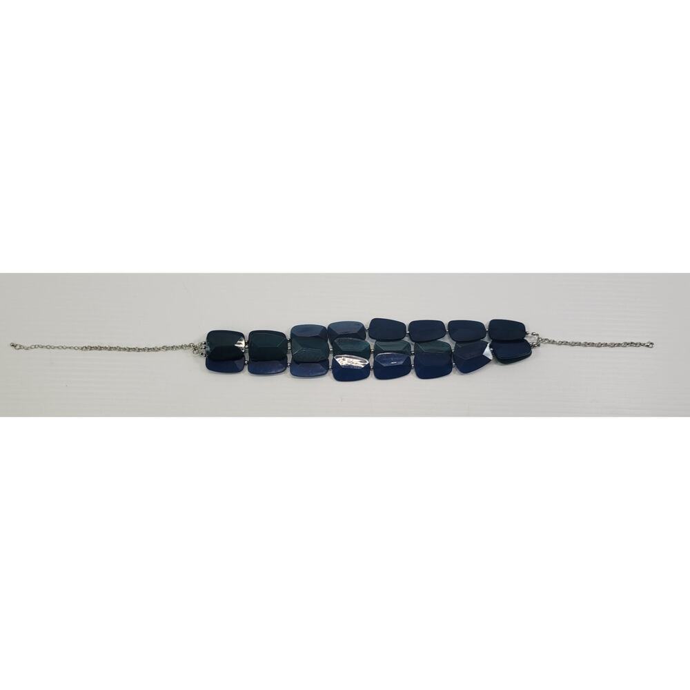 *L33) Layered 3 Strand Blue Flat Bead Costume Jewelry Necklace Chain - Picture 7 of 8
